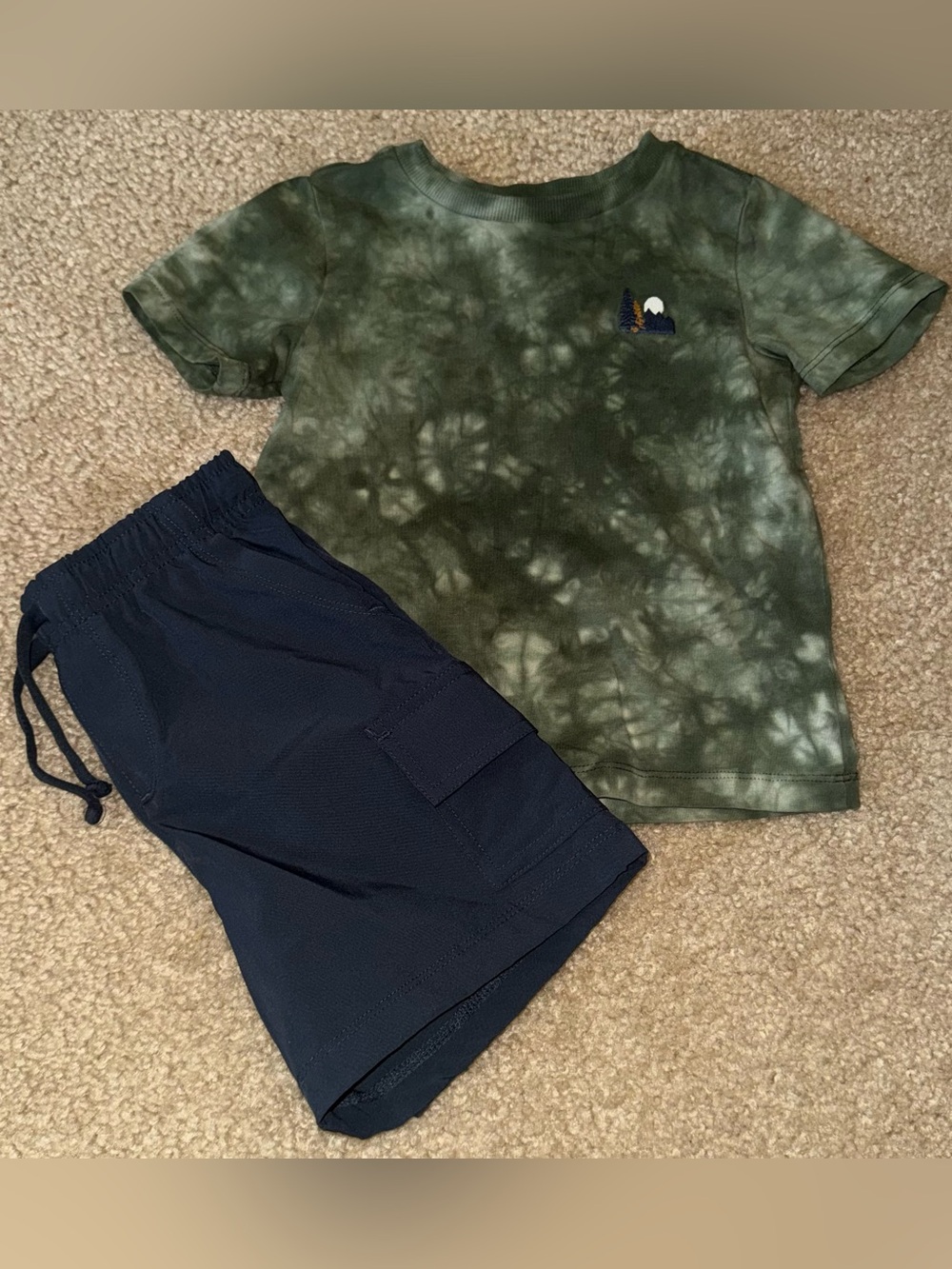 Green Tie-Dye Tee with Navy Shorts - Kids Outfit